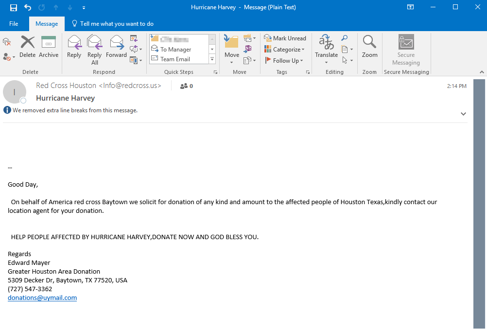 Harvey Scam Email