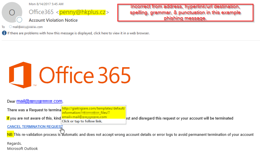 Office365 Phishing Email
