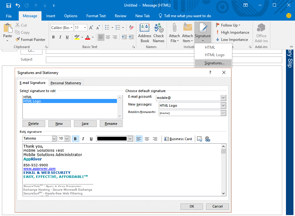add phone number to email signature outlook web app