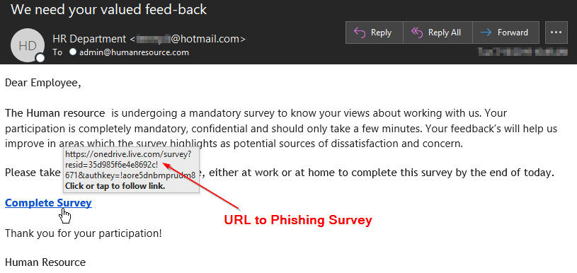 Phishing Example - Human Resource Survey