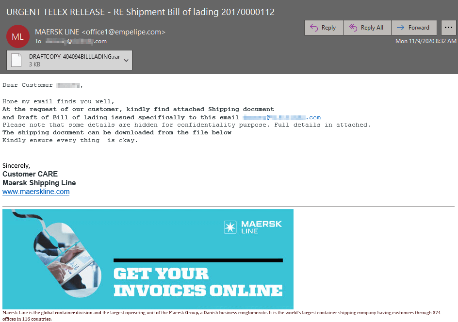Image of malicious email