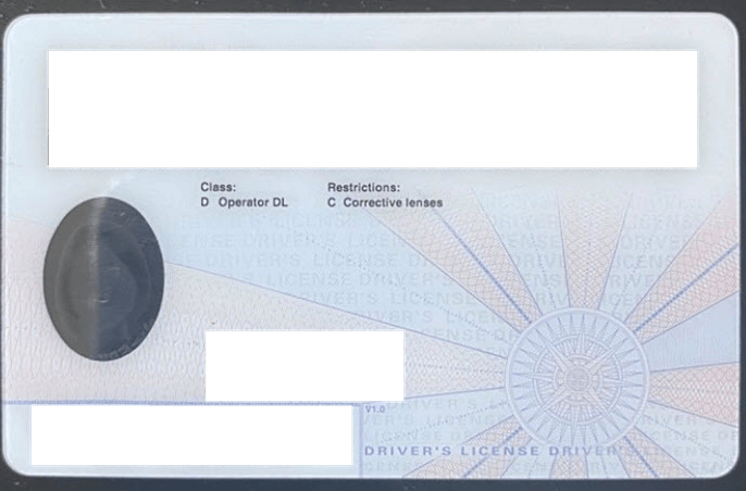 Screenshot of the back of “Jennifer’s” driver’s license. (Source: Zix | AppRiver)