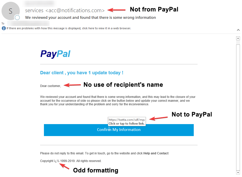 PayPal Phishing Sample #1