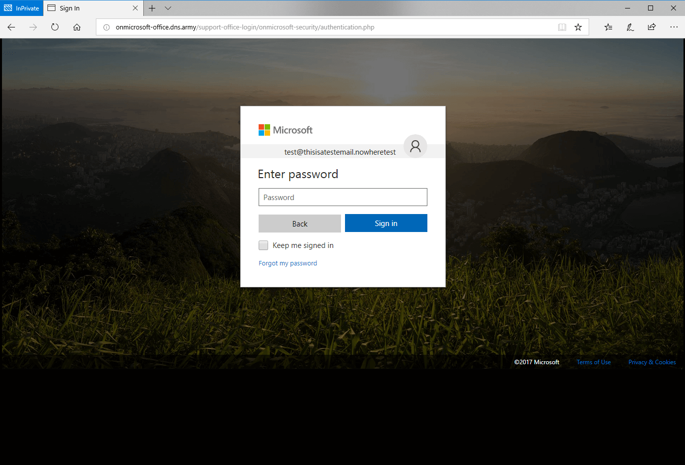 Phishing website for Office 365 password page