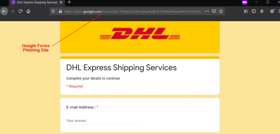 DHL Spoof Abusing Google Forms